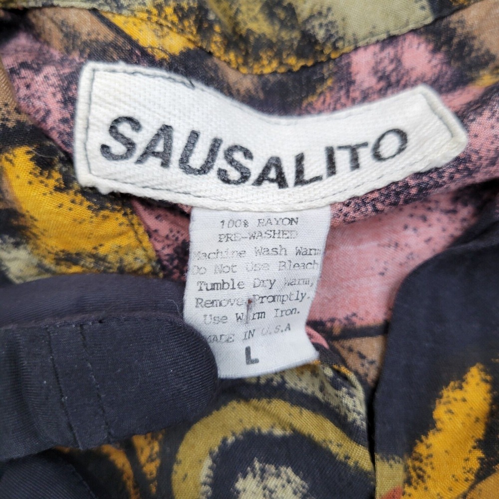Sausalito Shirt Men‎ Large Tiki Batik Camp Lounge Luau Abstract Vintage USA Gene - Picture 3 of 6